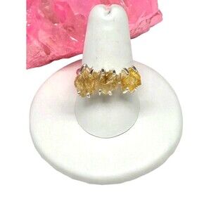Citrine Ring Size 8.5 Solid 925 Sterling Silver Raw Rough Natural Stone